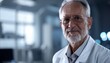 © DruZhi Art - Smiling Older Man Wearing White Lab Coat and Glasses, Confident and Friendly, Bright Room, Professional Setting