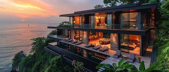 Wall Mural - A large house with a pool and a view of the ocean