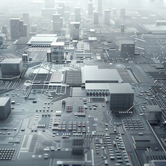 Poster - Futuristic Circuit Board Cityscape with Advanced Microchips and Electronic Components