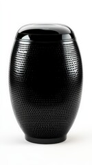 A sleek black urn with a textured surface, perfect for memorial tributes or decorative purposes.