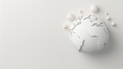 Poster - a white globe on a clean, white background, representing the concept of global connectivity and simp