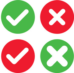 check box icon with right and wrong buttons and yes or no checkmark icons in green tick box and red 