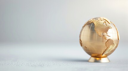 Poster - a gold globe on a white background, minimalist in design, representing global commerce and connectiv