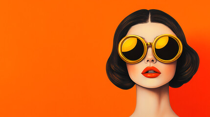 Wall Mural - Stylish Woman Wearing Round Sunglasses, Fashionable Illustration for  Your Next Project.