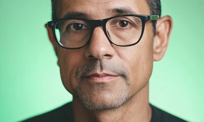 Canvas Print - Portrait of a mature man with eyeglasses against a green background