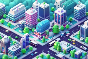 Poster - Cityscape with urban architecture and lush greenery