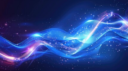 Poster - A vibrant blue and purple wave with stars shining bright in the background, perfect for use in science, astronomy or nature-related designs