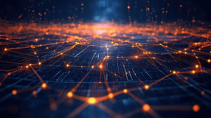 Poster - Abstract Digital Network with Glowing Orange Nodes