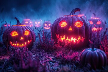 Wall Mural - A meadow full with spooky Halloween pumpkins