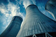 © Olegarx525 - Generative ai on theme of nuclear power plant made of huge smokestacks polluting the environment