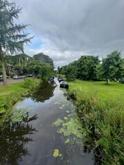 Sticker - Picturesque view of canal with moored boats