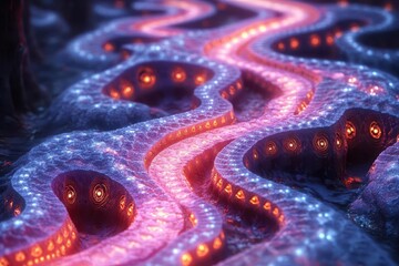 Wall Mural - abstract 3d fractal landscape with glowing geometric shapes vibrant colors and intricate patterns cr