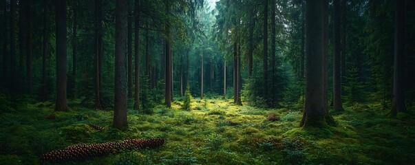 Wall Mural - Enchanted Forest Photography - Lush Green Trees and Mossy Ground