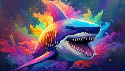 Wall Mural - Head of a shark in rainbow colors, art design