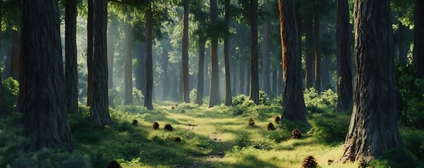 Canvas Print - Sunlight Filtering Through a Dense Forest Illustration