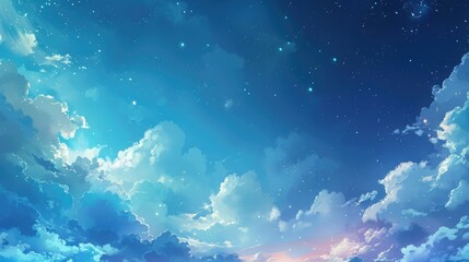 Poster - A dark blue sky filled with clouds and stars, perfect for a nighttime scene or astronomy concept