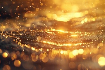 Poster - A blurred image of shimmering water and golden lights