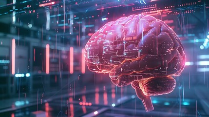 Poster - Digital representation of a human brain, showcasing technological advancements in artificial intelligence and neurotechnology.