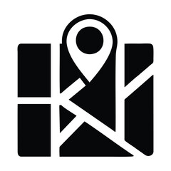 Poster - Simple black and white location pin on folded map icon. Vector illustration