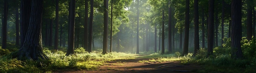 Wall Mural - Forest Path with Sunlight Illustration