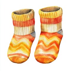 Wall Mural - Cozy Woolen Socks - Watercolor Illustration of Warm Clothing Element on White Background