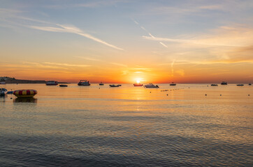 Wall Mural - Sunrise over the sea. Panoramic seascape.