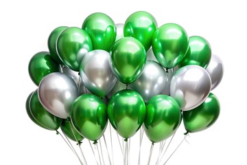 Wall Mural - green and silver colored balloons isolated on white