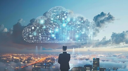 Poster - Man Looking at Cloud Computing