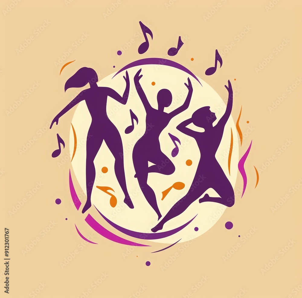 a logo for International Dance Day, purple color, simple flat vector ...