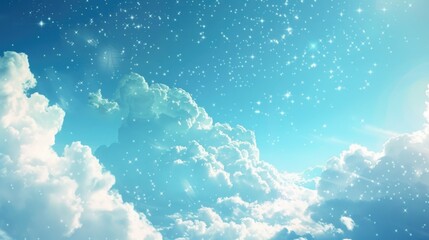 Poster - A clear view of a starry night with fluffy white clouds, great for use in astronomy or nature themes