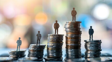 Poster - A collection of small figures gathered on a stack of currency, great for illustrations and concept art