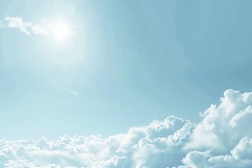 Canvas Print - A plane soaring through a cloudy sky with white puffy clouds and blue skies