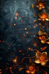 Wall Mural - Dark Background With Gold Flowers and Leaves