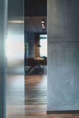 Poster - A view of a cozy living room seen through an open doorway