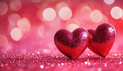 An image of two red hearts with a shiny background in celebration of Valentine's Day