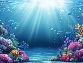 Wall Mural - Seabed with coral reef and sunshine - Tropical Seabed With Reef