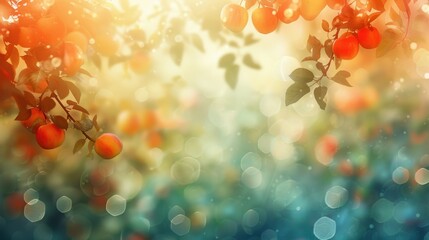 Poster - Ripe Apples Hanging on a Branch with a Blurry Background