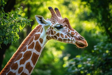 Close-up of Giraffe in Lush Greenery