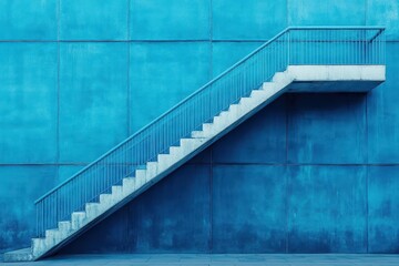 Poster - A set of stairs ascending a large blue wall