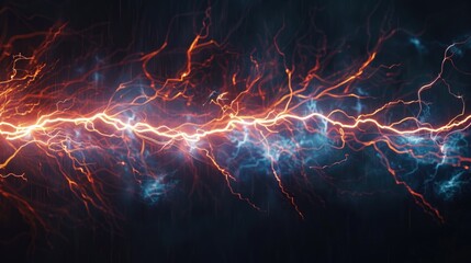 Poster - Close-up shot of a lightning bolt on a dark background, great for use in science and technology illustrations