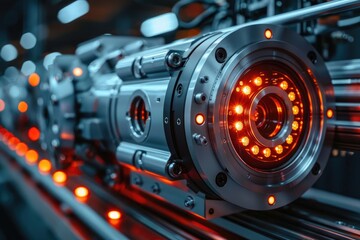 Poster - Close-up of Industrial Machinery with Red Lights