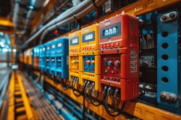 Poster - Colorful Industrial Control Panels with Display and Buttons