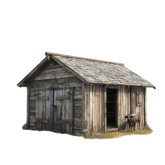 Wall Mural - A rustic cow shed on transparent background