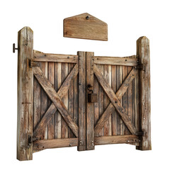 Wall Mural - A rustic gate with a farm sign on transparent background