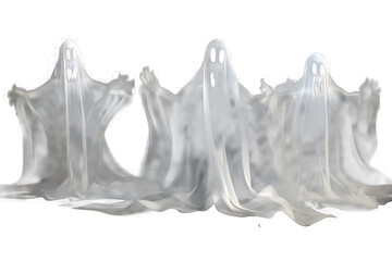Wall Mural - Set of realistic ghosts isolated on transparent. Vector illustration of 3d symbols of halloween.