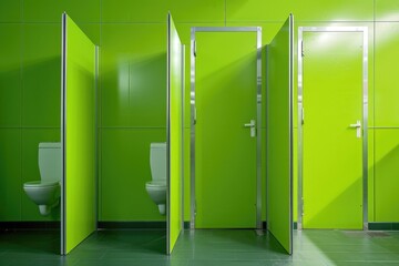 Wall Mural - Green walled bathroom featuring a white toilet