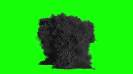 massive explosion on green screen. big realistic explosion. explosion with thick black smoke