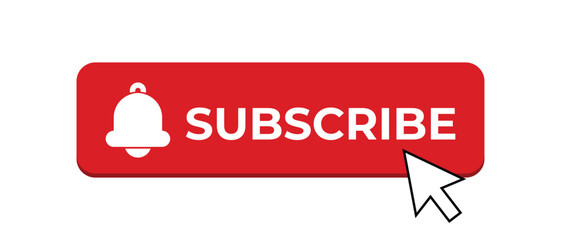 Red button subscribe of channel. Subscribe button in flat style. Subscribe red button and notification bell. Vector illustration