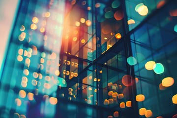 Poster - A modern building lit up with many lights, ideal for use in cityscape or urban architecture images