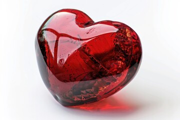 Poster - A red glass heart-shaped object on a white surface